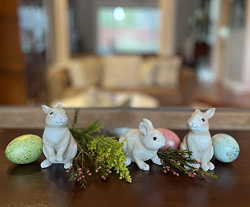 TenWaterloo Set of 3 Sculpted Cream and Off-White Decorative Bunny Figurine Statues, 3.5 Inches, Easter Rabbit Décor
