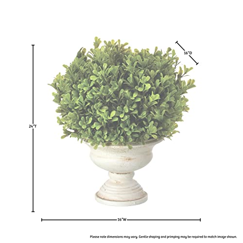 11 Inch Artificial Boxwood Topiary Ball in White Urn Container