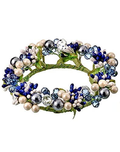 Reg, 6 Inch Spring and Summer Crystal and Pearlized Berry Candle Ring, Holds 3.75 Inch Pillar Candle - White, Green, Navy Blue, Light Blue