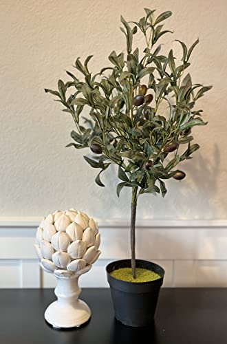 22 Inch High Artificial Olive Tree in Pot, Faux Olive Tabletop Tree with Olive Fruit, Faux Greenery Tree for Home and Office
