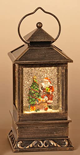Lighted Spinning Christmas Water Globe Lantern Holiday Scene, Battery Operated with Timer, 8.5-Inch Height