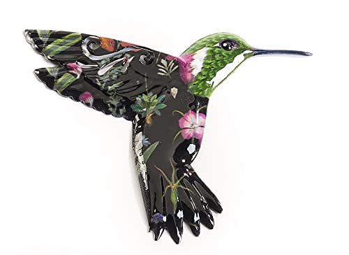 Gift Craft Set of 6 Metal Hummingbirds Hanging Wall Art in Botanical Floral Prints and Black and White Patterns, 6.75 Inches, 6 Designs in Colorful Enamel
