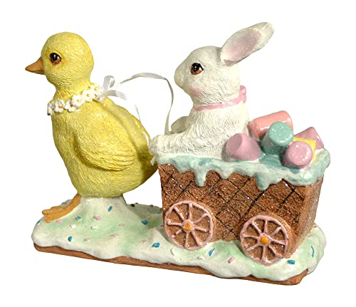 Easter Rabbit and Duckling Sculpted Figurine with Glittered Accents, 6.5 Inches