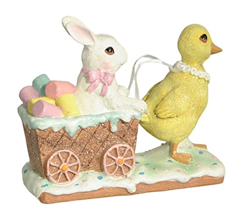 Easter Rabbit and Duckling Sculpted Figurine with Glittered Accents, 6.5 Inches