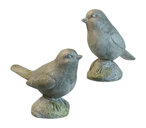 TenWaterloo Sculpted Decorative Bird Figurine Statues, 4.5 Inches Long, Bird Garden Décor, Set of 2, Collectible Bird Figurines, Gray