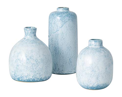 TenWaterloo Set of 3 Ceramic Bud Vases in Speckled Blue and White Glaze- 4 Inches, 4.75 Inches and 6 Inches High
