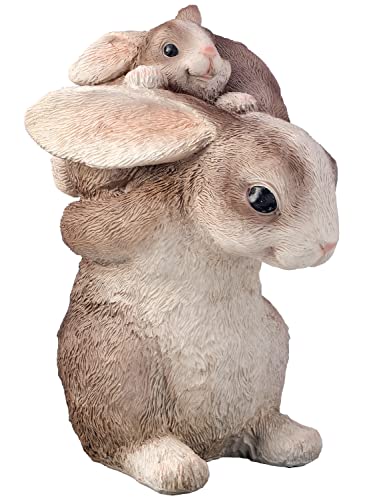 Bunny Mother and Child Collectible Figurine, Sculpted Resin Mother and Baby 9 Inches High