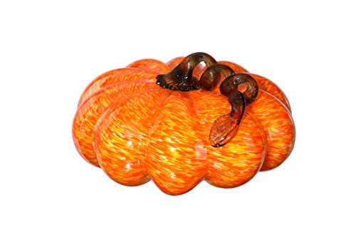 Hand Blown Orange Glass Pumpkin 9 Inches Wide x 5.5 Inches High
