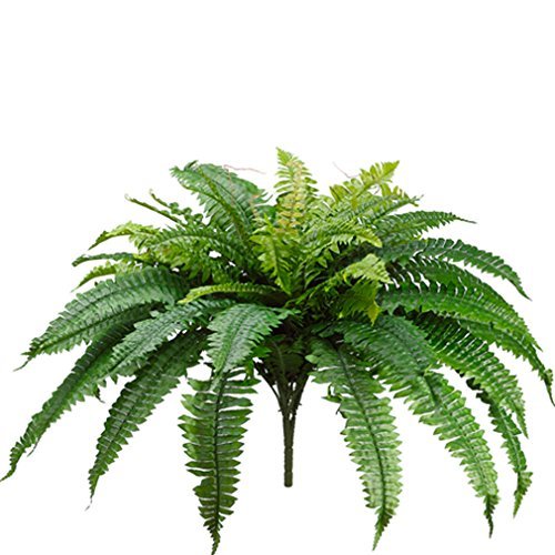 One 25 Inch Long Silk Artificial Boston Fern Bush with a 40 Inch Spread from Tip to Tip When Spread Out from The Middle. 48 Branches