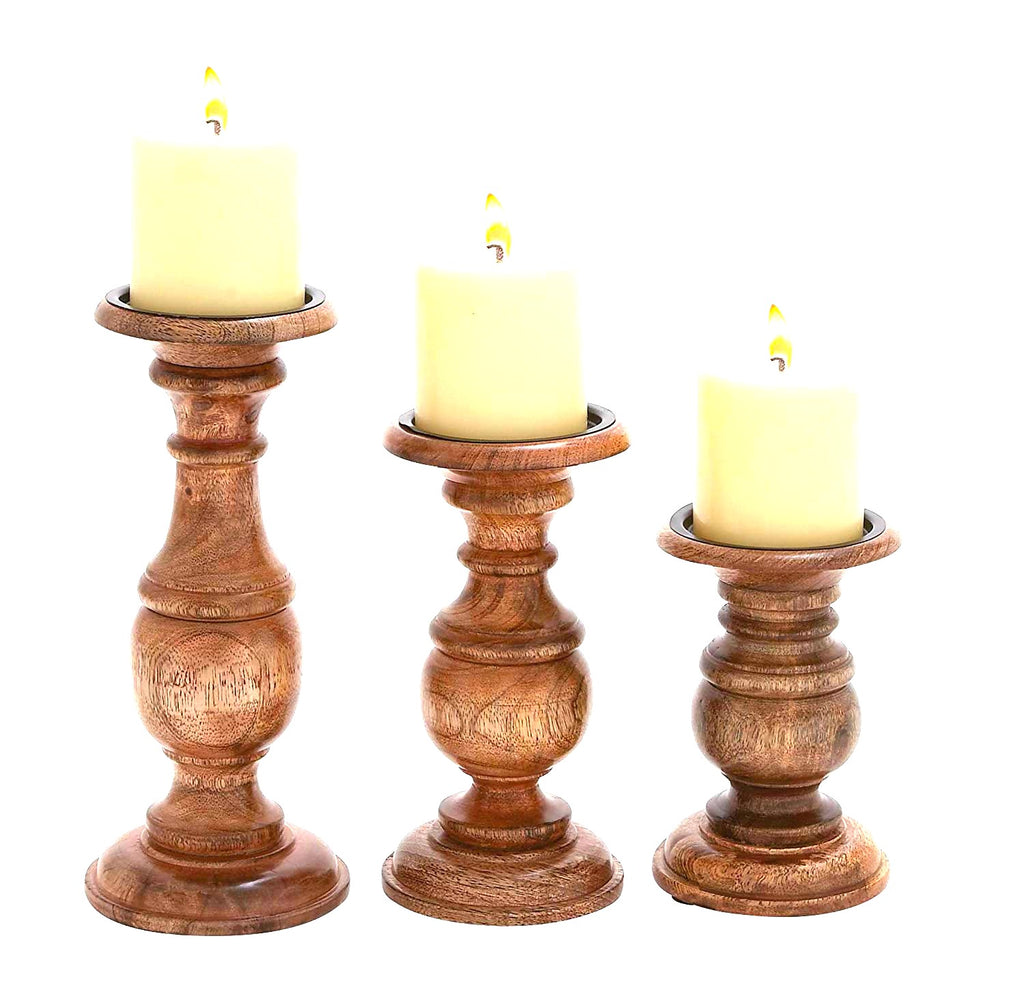 TenWaterloo Wood Candle Holder S/3 10", 8", 6" H