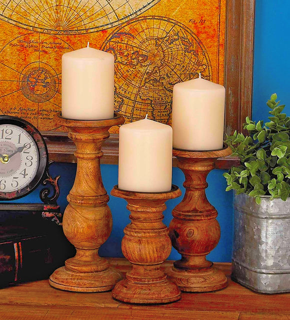 TenWaterloo Wood Candle Holder S/3 10", 8", 6" H