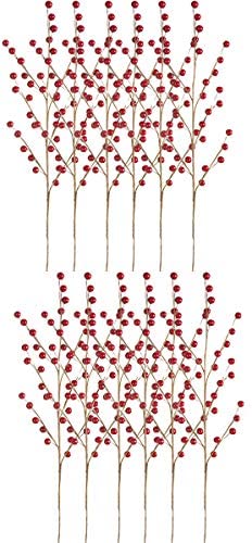 Set of 12 Red Berry Sprays, Artificial Red Berry Stems on Wired Branches, 18 Inches