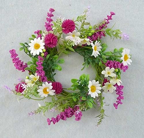 10 Inch Daisy and Heather Artificial Floral Candle Ring, Candle Holder for Pillar Candles