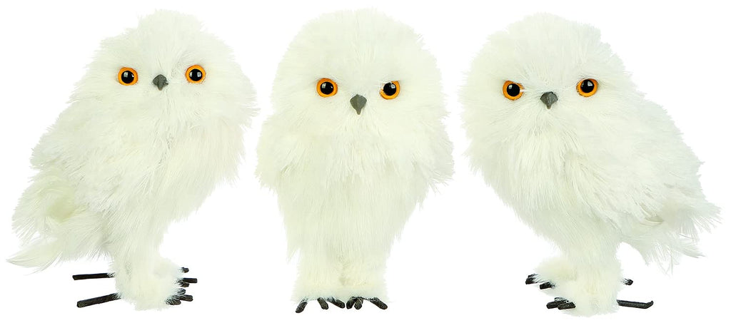 Set of 3 Soft Touch Snowy White Feather Christmas Owls, 6 Inches High, Owl Holiday Ornaments