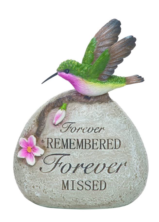 TenWaterloo Garden Birds Memorial Stones, Forever Remembered with Sentiments and Sculpted Flowers 5.5 and 6 Inches High (Green Hummingbird)
