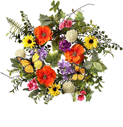 15" Articial Summer Garden Flowers with Butterfly Wreath