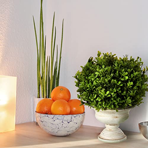 11 Inch Artificial Boxwood Topiary Ball in White Urn Container