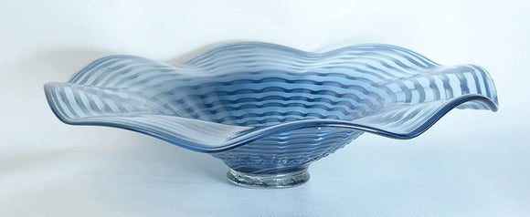 Large 20 Inch Art Glass Platter, Blue Glass Plate, Wall Sculpture, Table Decor, Glass Bowl Centerpiece