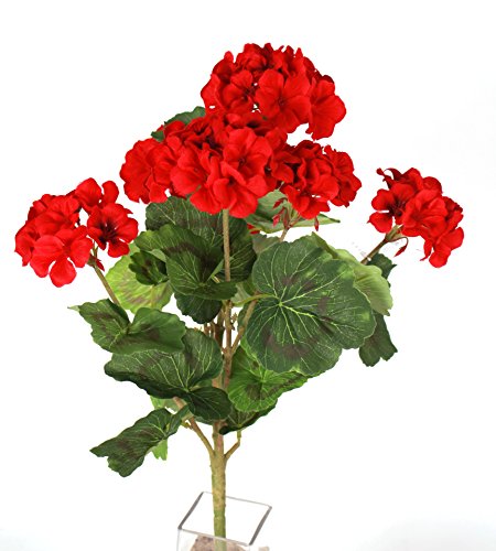 DEX 17 Inch Geranium Bush Red with 7 Flower Heads - Artificial Flower Bush