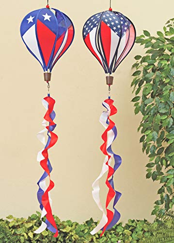 Alan Patriotic Stars & Stripes Hot Air Balloon Wind Spinners - Set of 2, Patriotic Wind Spinner - Red, White and Blue Americana Yard Spinner 10 Inches Wide x 40 Inches High