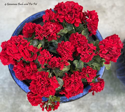TenWaterloo 18 Inch Geranium Bush Red, UV Protected Artificial Flowers, Indoor and Outdoor Use, Artificial Geranium Flowers
