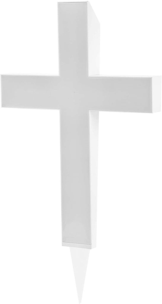 Lighted White Garden Cross, Solar Lighted Cross 13.75 Inches High x 9.75 Inches Wide