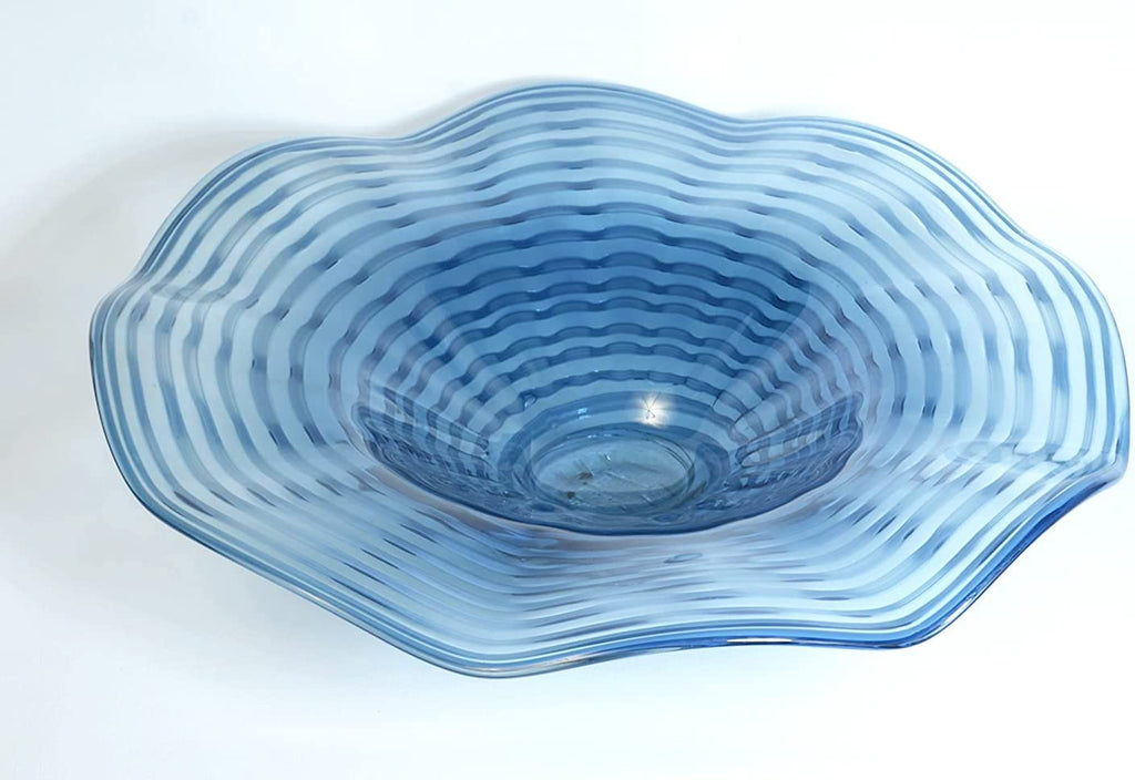 Large 20 Inch Art Glass Platter, Blue Glass Plate, Wall Sculpture, Table Decor, Glass Bowl Centerpiece