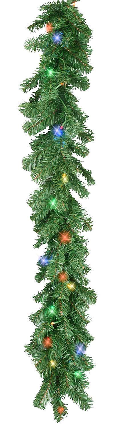 6 Foot Pre-Lit Christmas Pine Garland with Multicolored Lights, Battery Operated with Timer, Artificial Pine, Indoor/Outdoor Use
