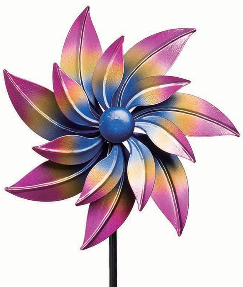 TII Set of 2 Aurora Borealis Metal Wind Spinners, 32 Inches High x 9 Inches Wide, Outdoor Yard Art Sculptures