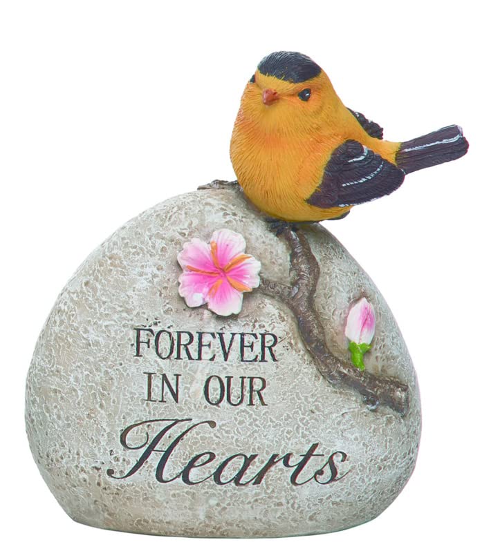 TenWaterloo Garden Birds Memorial Stones, Forever Remembered with Sentiments and Sculpted Flowers 5.5 and 6 Inches High (Yellow Songbird)