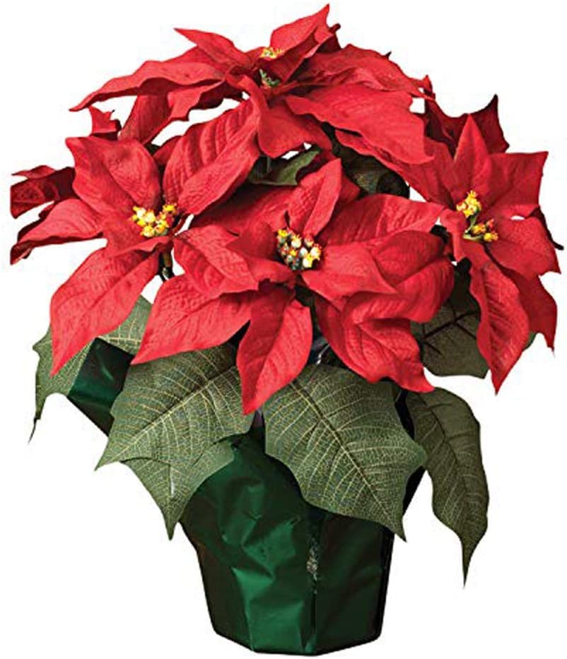 15" Potted Red Poinsettia Plant with 7 Flowers, Artificial Floral