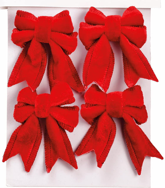 Allstate Set of 4 Red Velvet Christmas Bows with Clips, Holiday Décor, 4 Inches