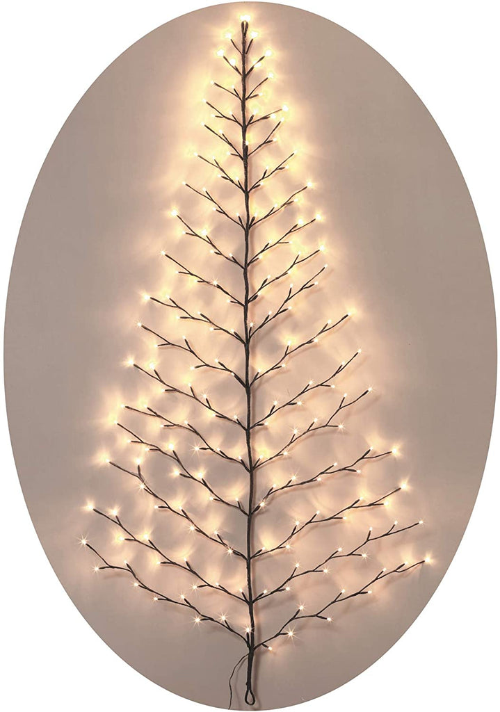 TenWaterloo Lighted Christmas Wall Tree - Indoor/Outdoor LED 6 Foot High - Cool White Lights - Battery Operated with Timer