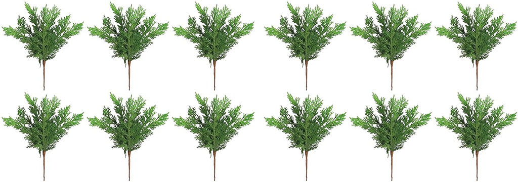 Set of 12 Artificial Natural Touch Cedar Pine Picks, 10 Inches Tall, Wired Branches for Arranging and Decoration