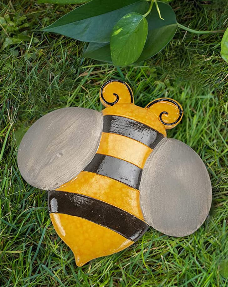 Garden Friends Bumblebee Stepping Stone, 9 Inches - Glazed with Yellow, Black