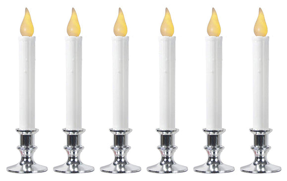9 Inch High Battery Operated Candolier Candle Lamp in Silver with Timer 6 Pack - Cordless