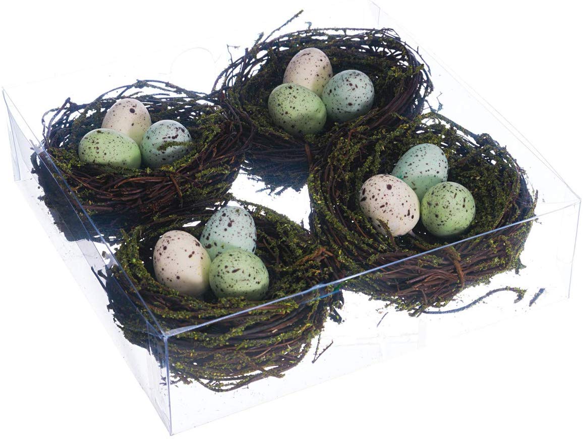 TenWaterloo Set of 4 Decorative Bird's Nests with Eggs, 3 Inches Wide