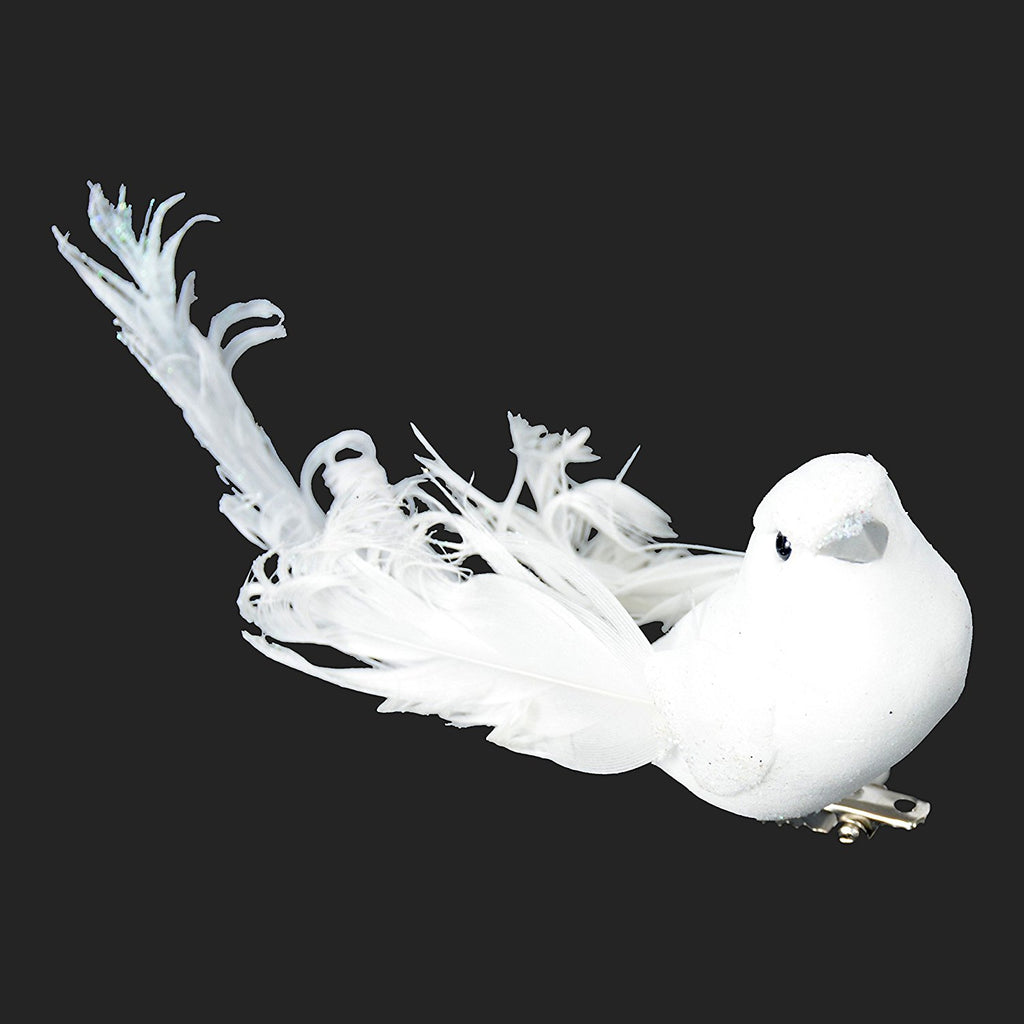 Set of 6 White Christmas Dove Ornaments With Clips
