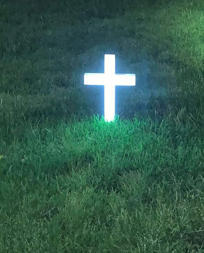 Lighted White Garden Cross, Solar Lighted Cross 13.75 Inches High x 9.75 Inches Wide