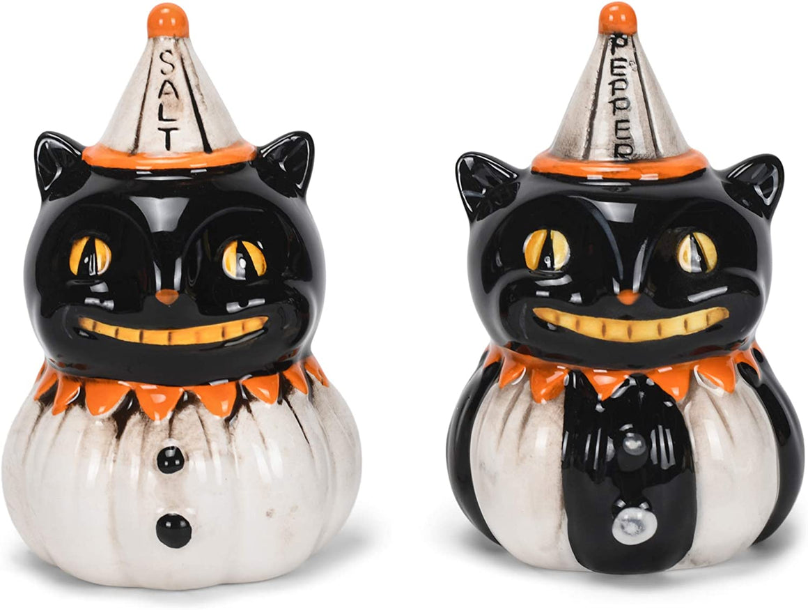 Johanna Parker Design Black Cat Halloween Salt and Pepper Shaker Set, Spooky Pumpkin 4.13 x 3