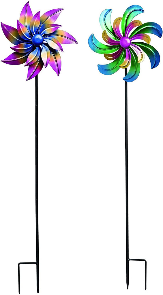 TII Set of 2 Aurora Borealis Metal Wind Spinners, 32 Inches High x 9 Inches Wide, Outdoor Yard Art Sculptures