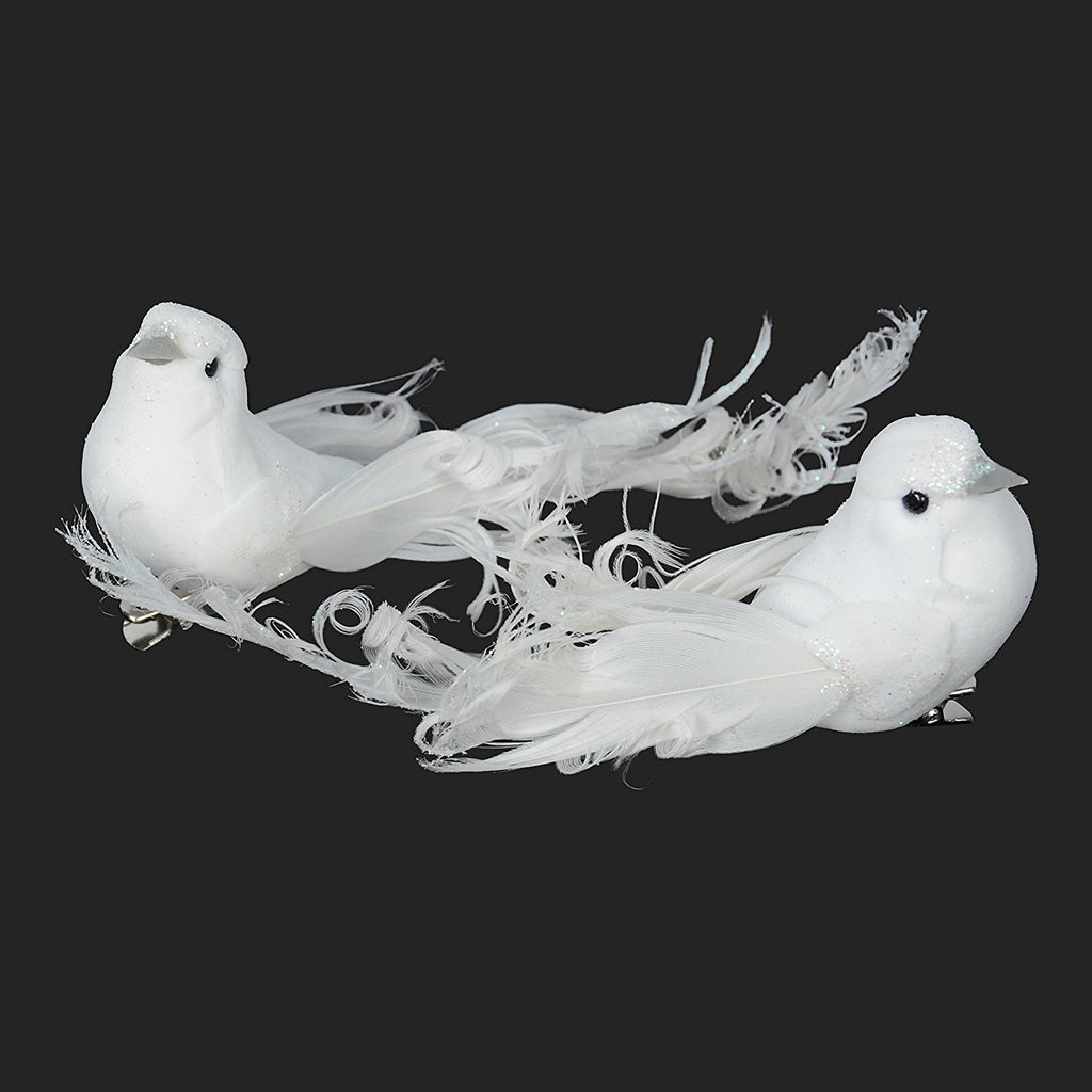 Set of 6 White Christmas Dove Ornaments With Clips