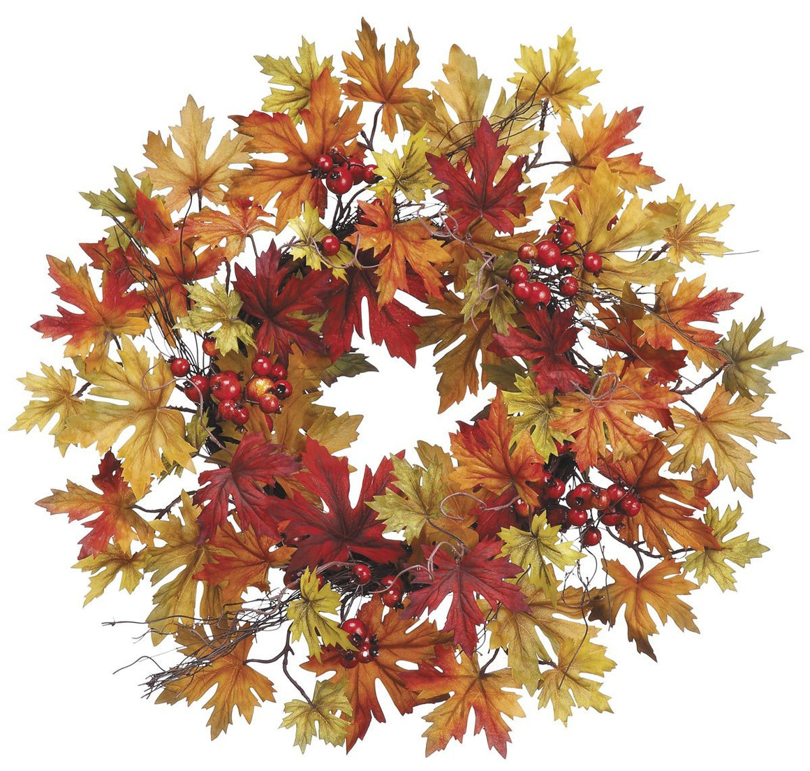 24 Inch Fall Wreath with Fall Berries and Mixed Maple Leaves, Thanksgiving Wreath