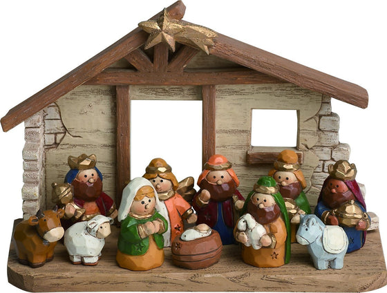 Charming Christmas Nativity Set of 11 Figurines with Creche