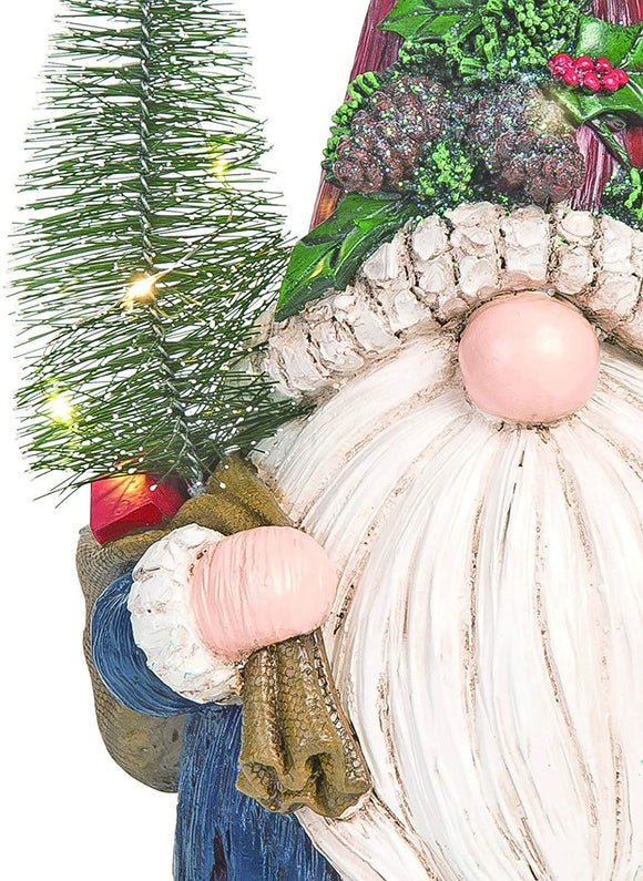 TII Large Lighted Resin Woodland Christmas Gnome, Battery Operated, 14 Inches High