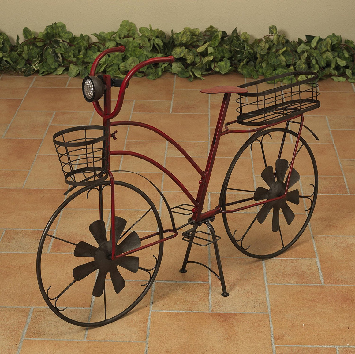 37 Inch Solar Lighted Metal Bicycle Planter Stand - Indoor / Outdoor Use