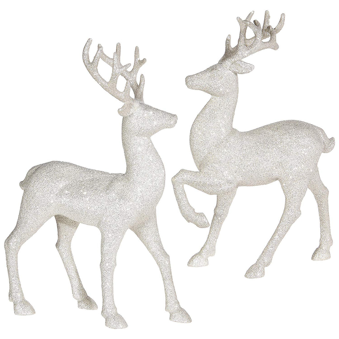Set of 2 Holiday Reindeer Figures: 12.5 Inches Glitter Reindeer Decor by RAZ Imports (Silver)