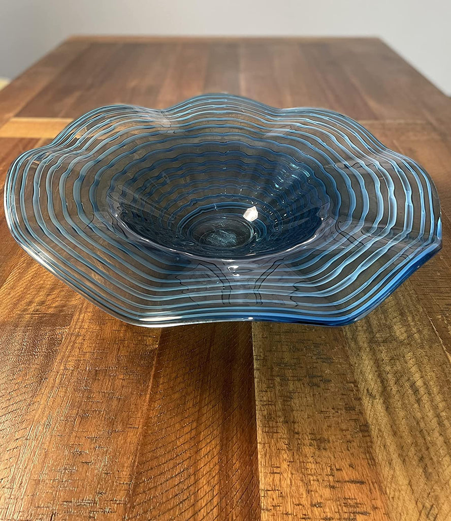 Plotet Glass Large 20 Inch Art Glass Platter, Blue Glass Plate, Wall Sculpture, Tab ...