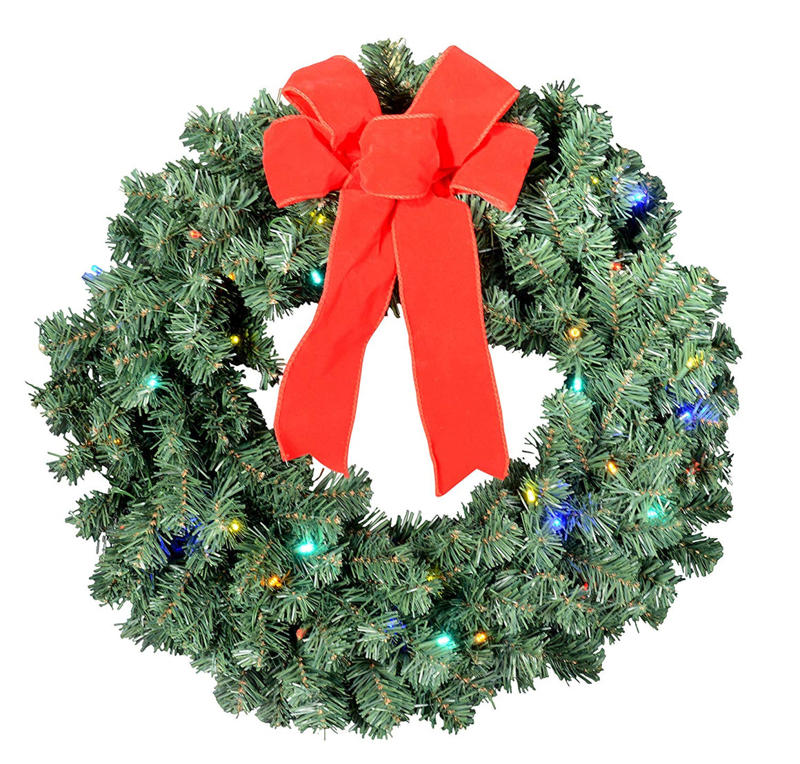 24 Inch Balsam Pine Christmas Wreath with 180 Tips and 36 Multi Colored LED Lights - Battery Operated with Timer