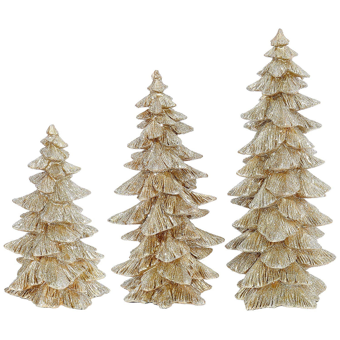 Set of 3 Champagne Gold Glittered Christmas Trees- 6.5 inches to 9.5 inches Tall